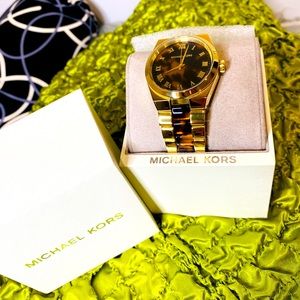 Michael Kors Tortoise Lined Gold Watch